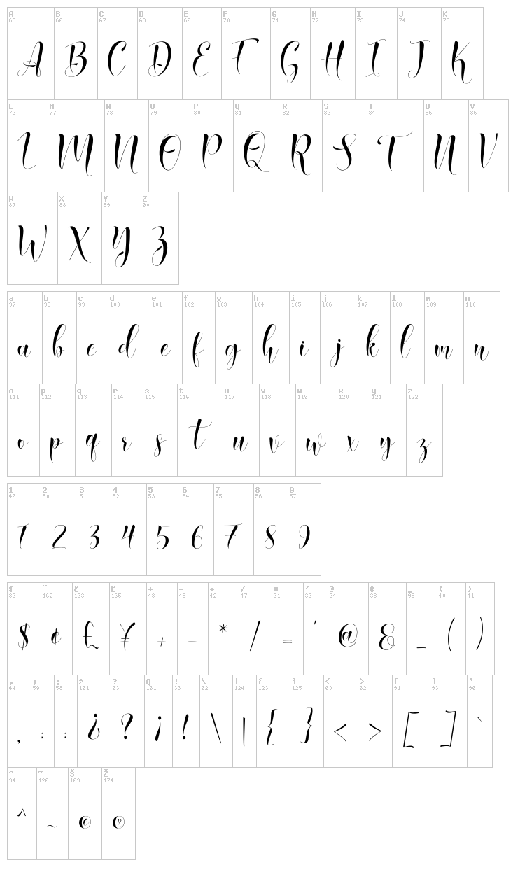 Qasmi Script font map